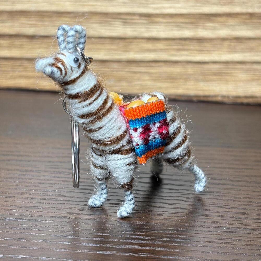 Tiny Peruvian Llama Keychain Stripes: Handmade‎ Lucky Charm with Colorful Cute